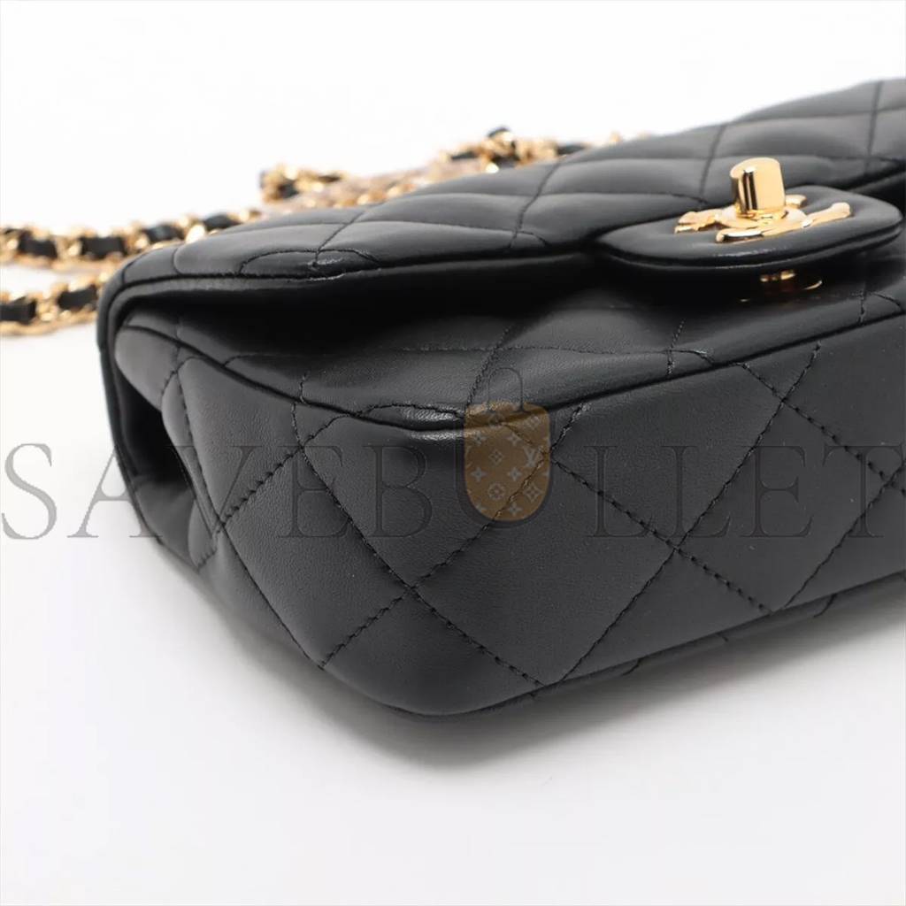 CHANEL MASTER MINI MATELASSE LAMBSKIN 2WAY SHOULDER BAG TOP HANDLE BLACK GOLD METAL AS4848 (19*12*6cm)